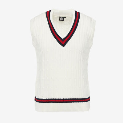 Cable Knit Cricket Slipover - White/Navy/Red