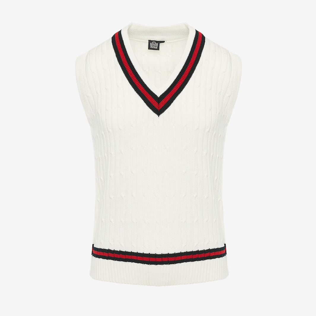 Admiral Cable Knit Cricket Slipover White Black Red Admiral Sports