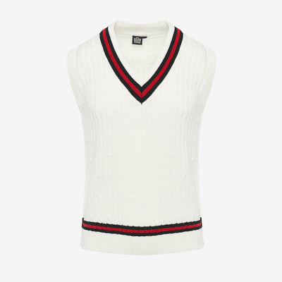 Cable Knit Cricket Slipover - White/Black/Red