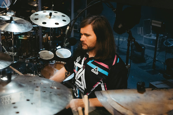 The Admiral x Bastille Football Shirt worn by drummer Chris “Woody” Wood in Plymouth