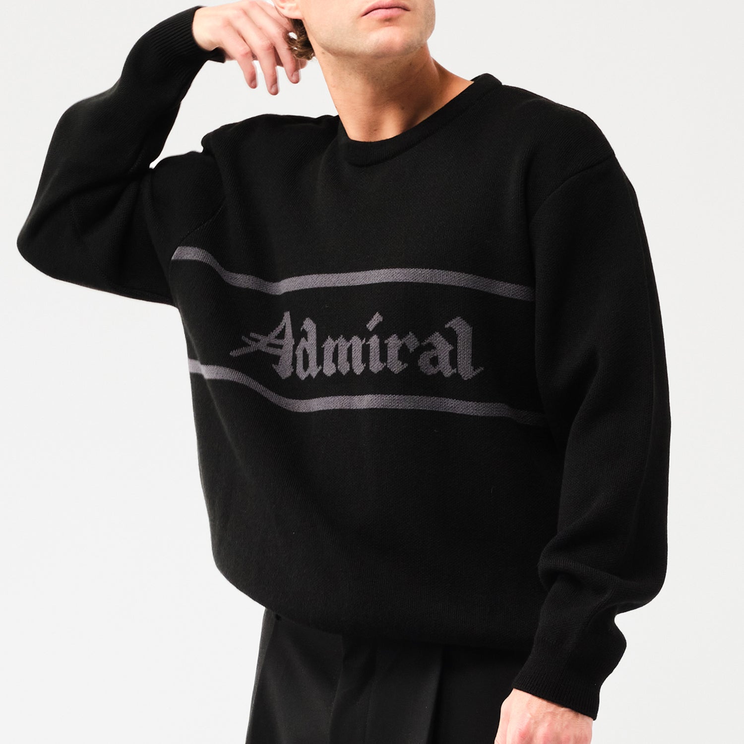 Latchford Admiral Knitted Sweatshirt | Mens Jumper | Black