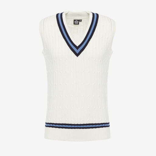 Cable Knit Cricket Slipover - White/Navy/Sky