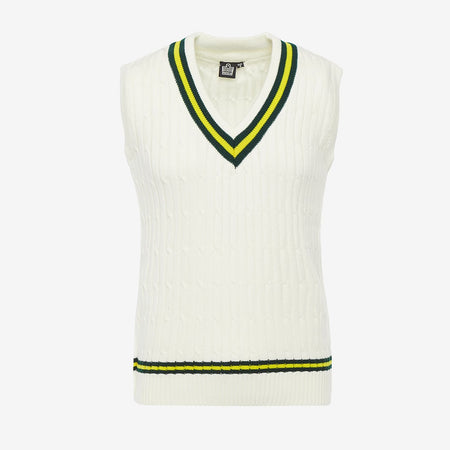Cable Knit Cricket Slipover - White/Green/Gold
