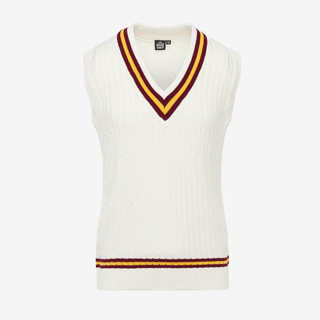 Cable Knit Cricket Slipover - White/Maroon/Gold