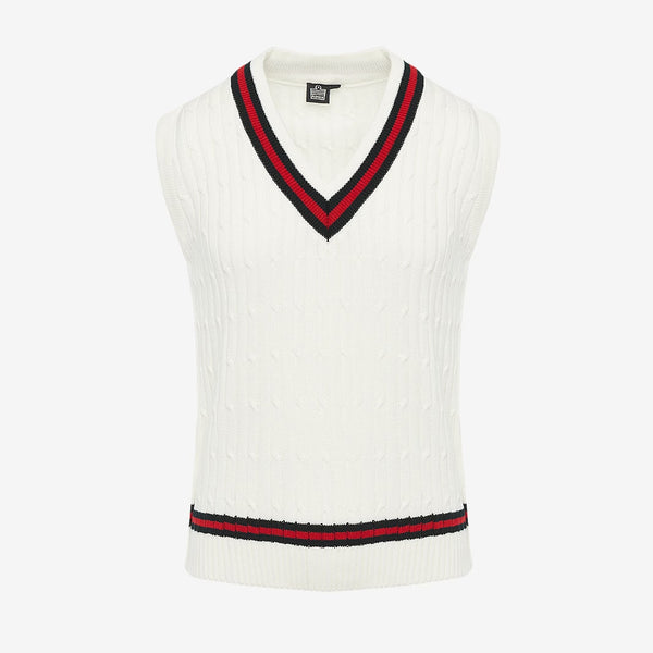 Cable Knit Cricket Slipover - White/Black/Red